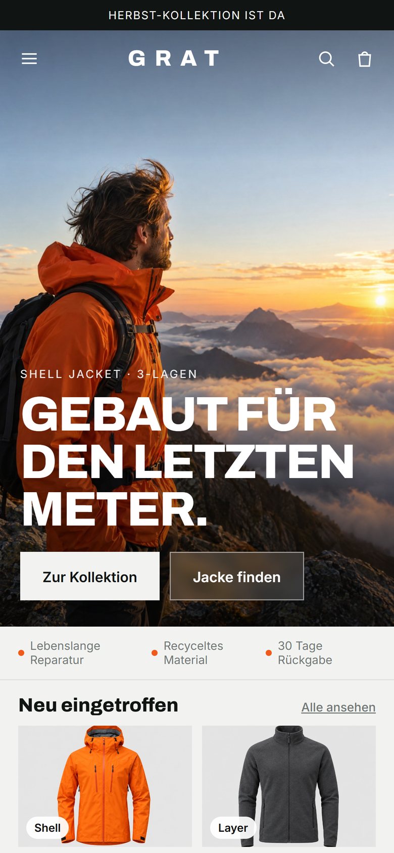 Shop der Beispielmarke Grat am iPhone