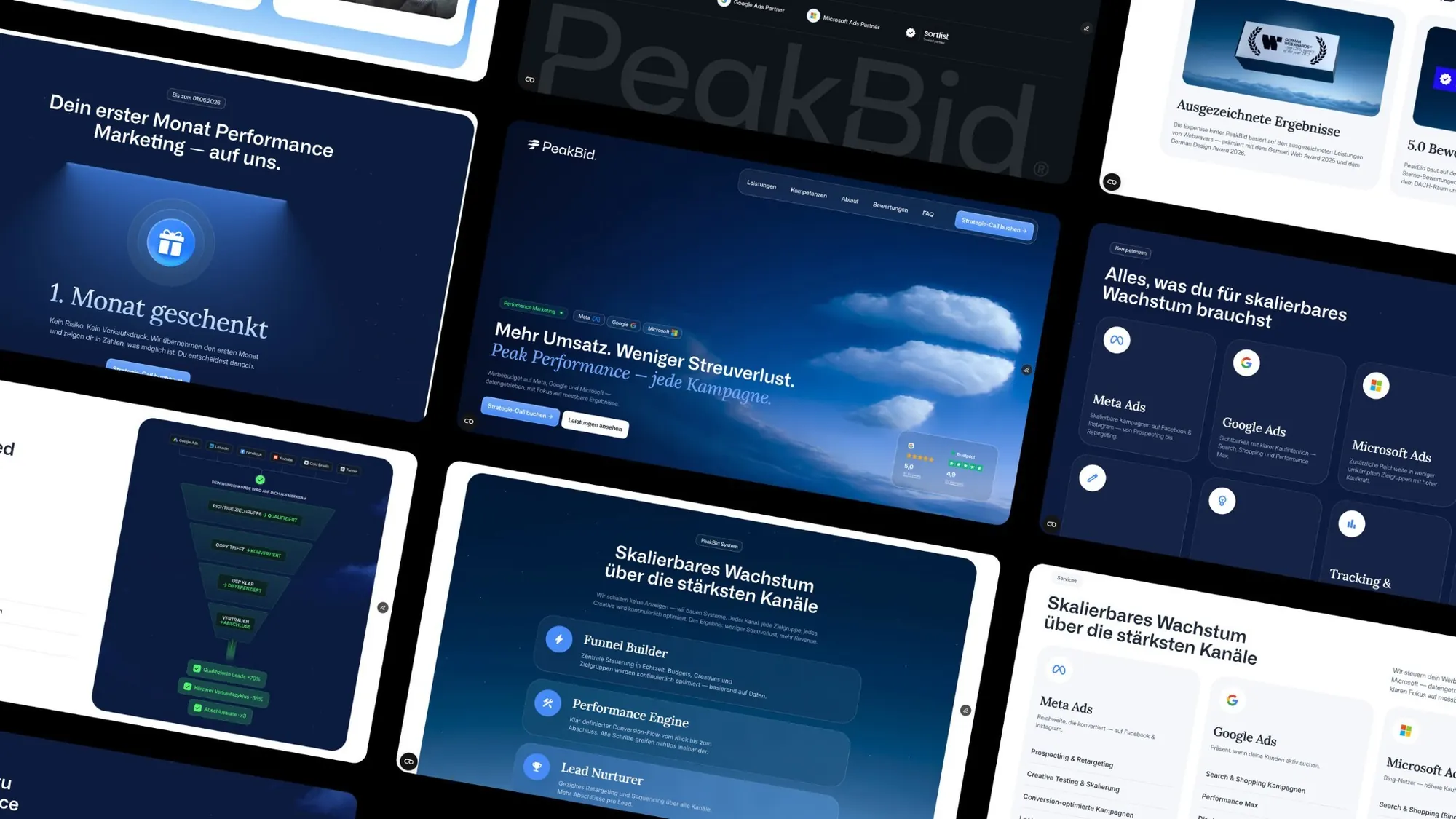 Seiten der PeakBid-Website