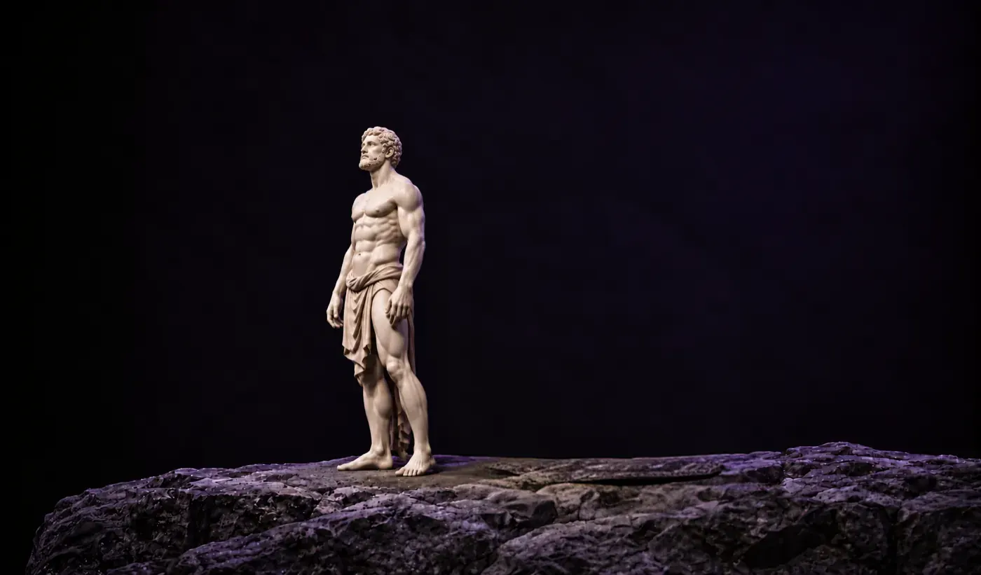 Vertion-Motiv: Statue steht frei auf dem Fels