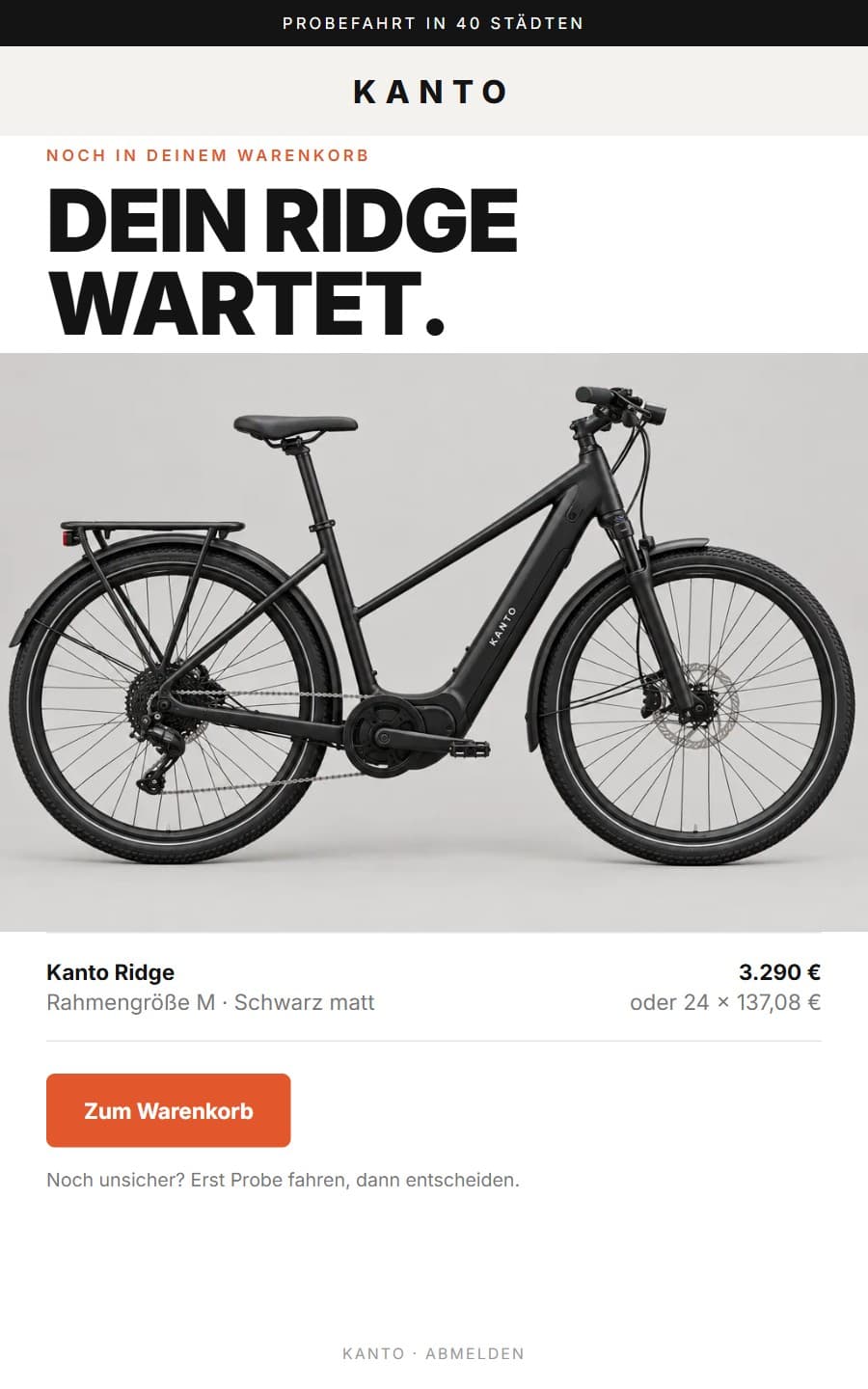 Warenkorb-Mail von Kanto: Dein Ridge wartet
