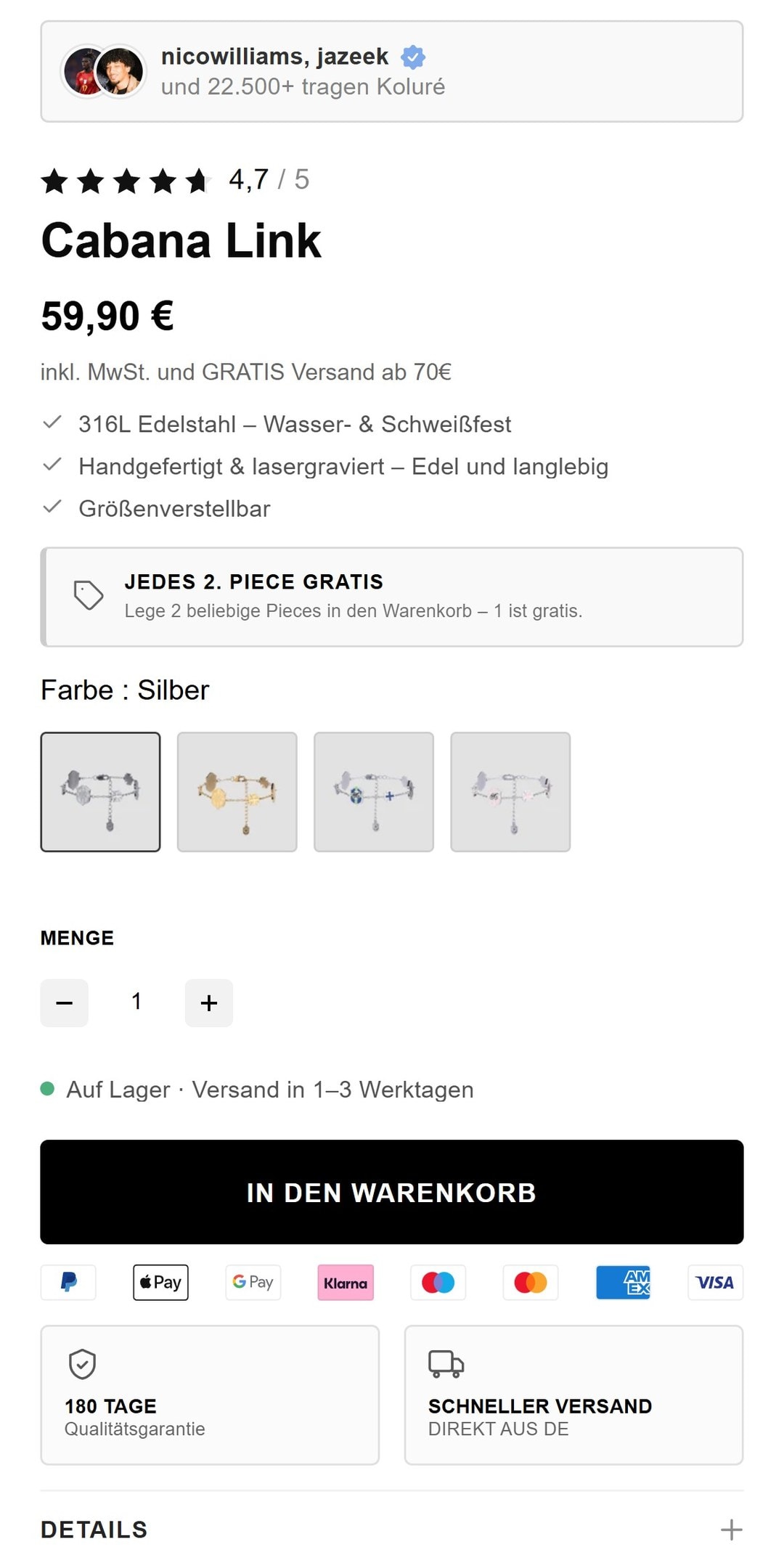 Koluré-Produktseite nach dem Relaunch auf dem Handy